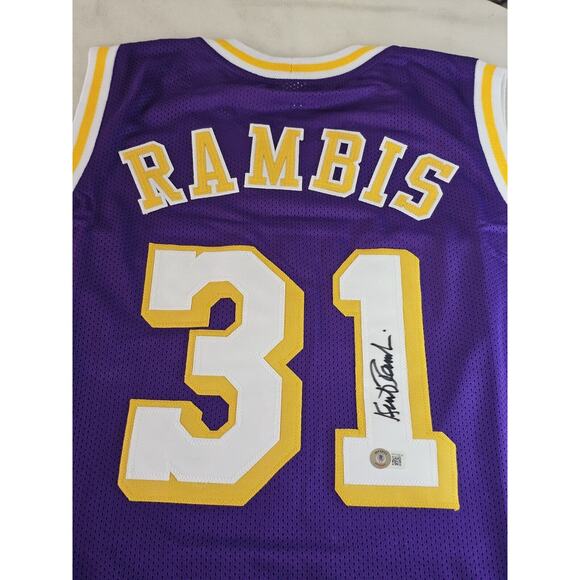Kurt Rambis Autographed/Signed Jersey Beckett Sticker Purple